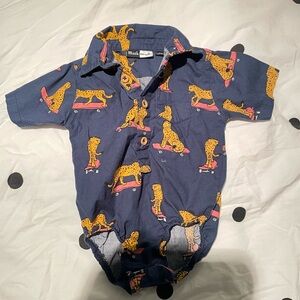 Stylish Blue Bodysuit with Skating Cheetah Print